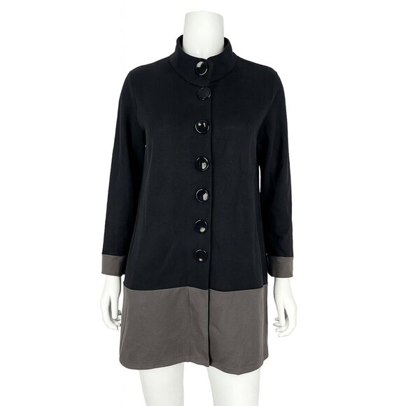 Neon Buddha XL Button Down Jacket Black & Gray Color Block Knit Long Artsy Boho - Picture 1 of 9